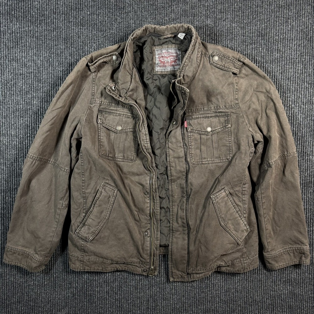 Levi's Men's Large Sherpa Lined Jacket Brown Military Trucker Chore Coat Western